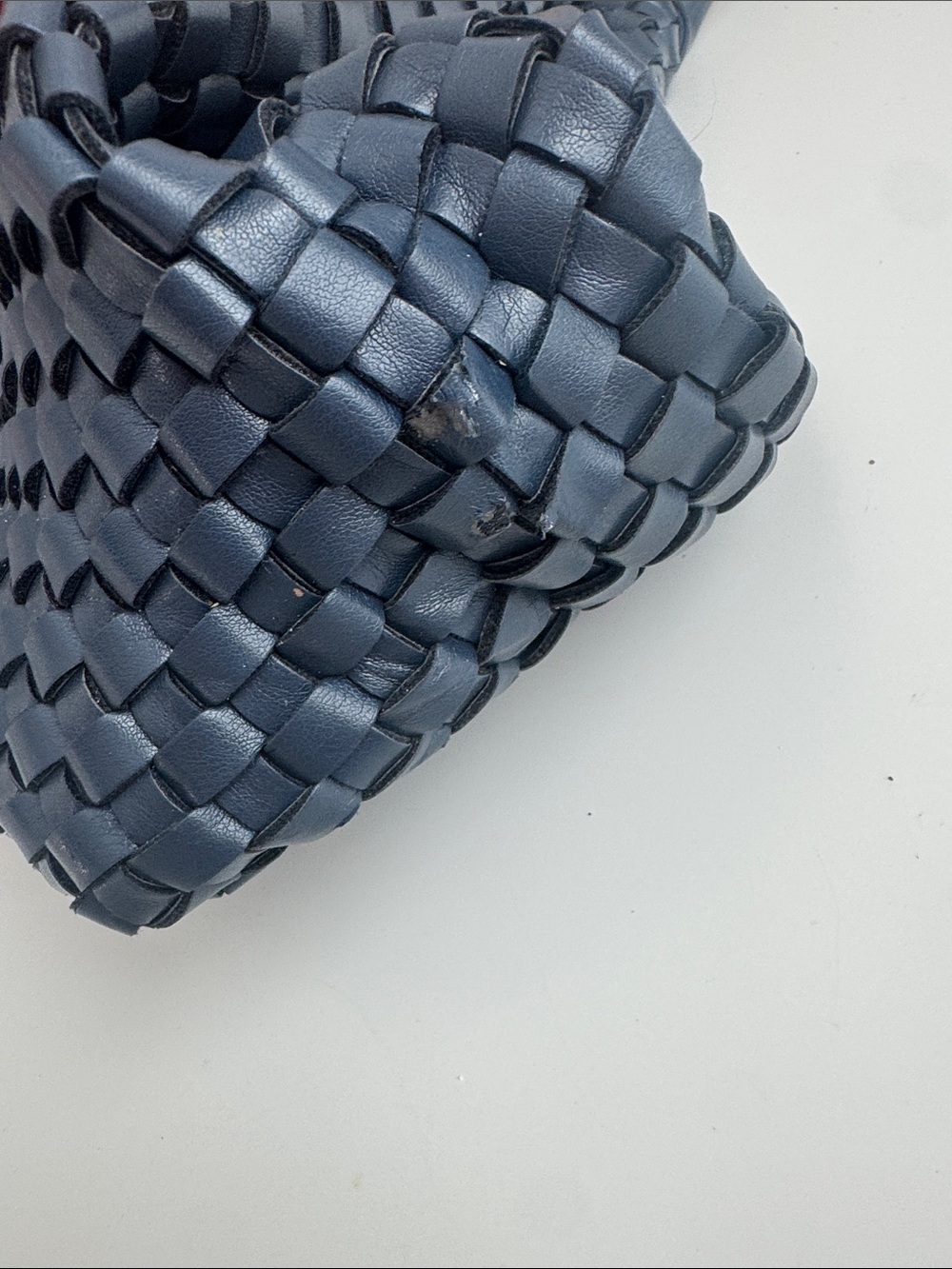 Woven Leather Tote Bag with Removable Pouch - Navy - Picture 4 of 4